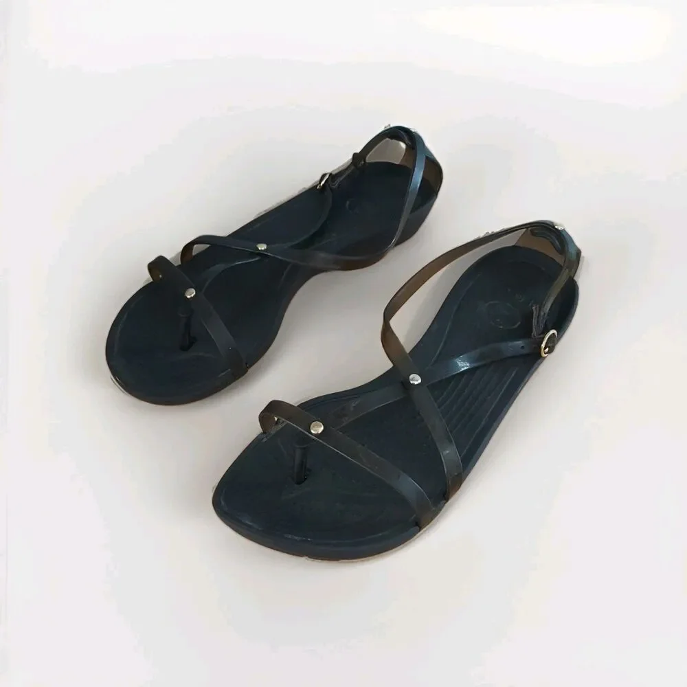 Crocs Isabella Gladiator Black Slip On Casual Comfort Strappy Women's Size 7